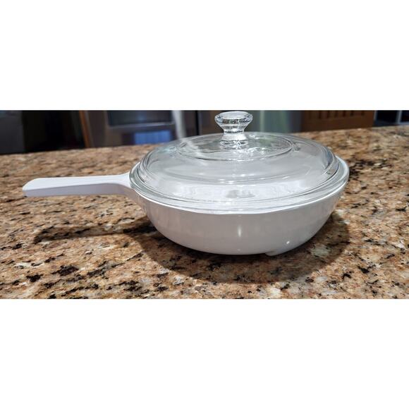 Corning Ware MW-83-B Microwave Browning Dish Skillet Pan W/Pyrex Lid Solid White - Picture 14 of 15